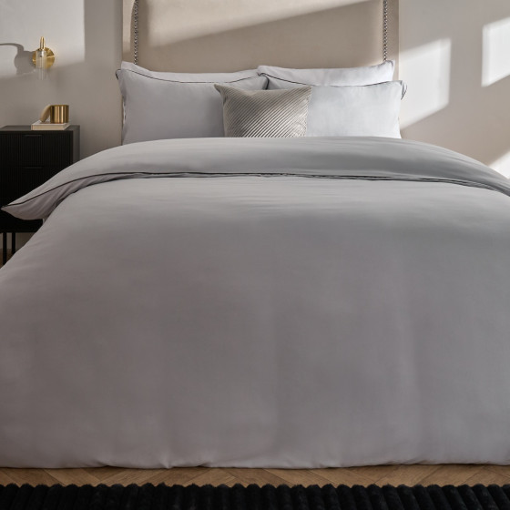 OHS Piped Edge Duvet Cover Set - Silver/Grey