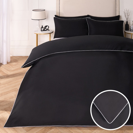 OHS Piped Edge Duvet Set, White/Black - King