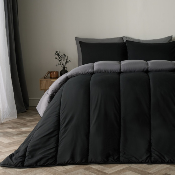 OHS Coverless 10.5 Tog Reversible Duvet & Pillowcase - Black/Grey
