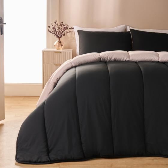 OHS Coverless 10.5 Tog Reversible Duvet & Pillowcase, Black/Stone - Single