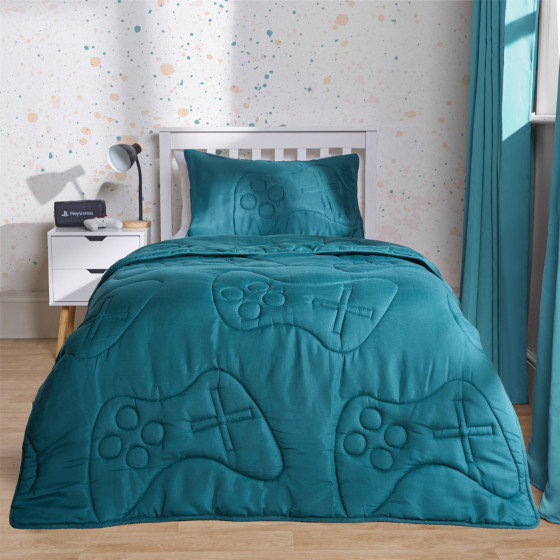 OHS Coverless Gaming Quilted 7.5 Tog Duvet Set - Teal