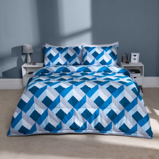 OHS Abstract Coverless 10.5 Tog Duvet & Pillowcases, Navy - Single