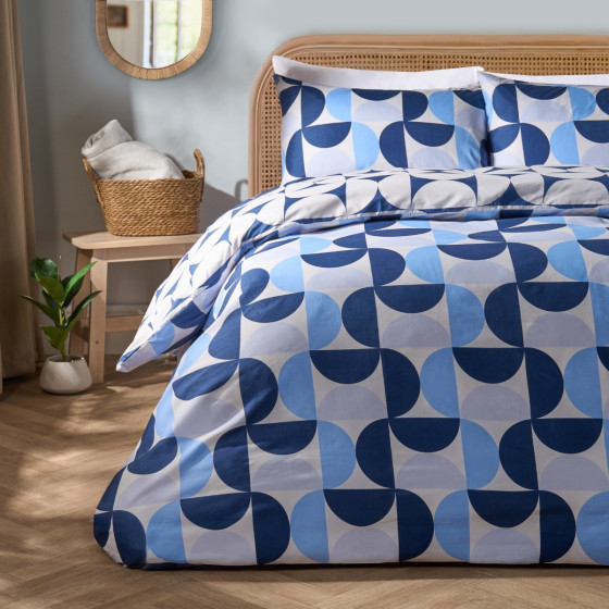 OHS Moroccan Abstract Duvet Cover Set, Navy - Double