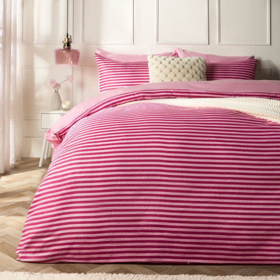 OHS Waffle Stripe Luxury Duvet Cover Set, Pink - King