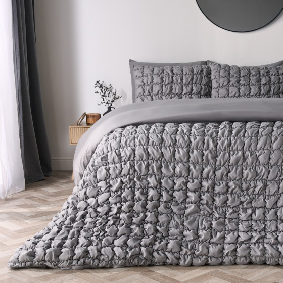 OHS Quilted Seersucker Duvet Cover Set - Grey