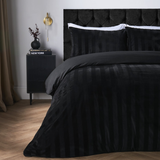 OHS Velvet Stripe Duvet Cover Set, Black - King