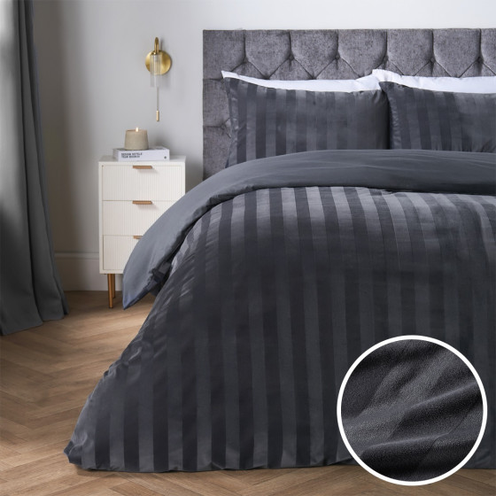 OHS Velvet Stripe Duvet Cover Set, Charcoal - King