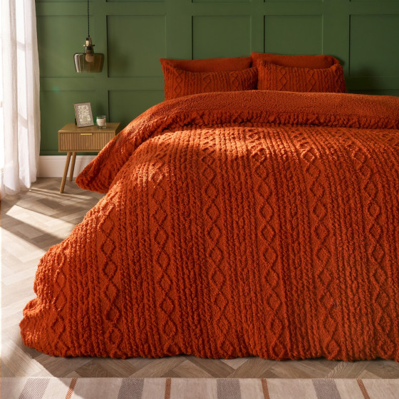 OHS Cable Knit Fleece Duvet Cover Set - Rust