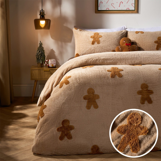 OHS Tufted Gingerbread Man Teddy Duvet Cover Set - Natural 