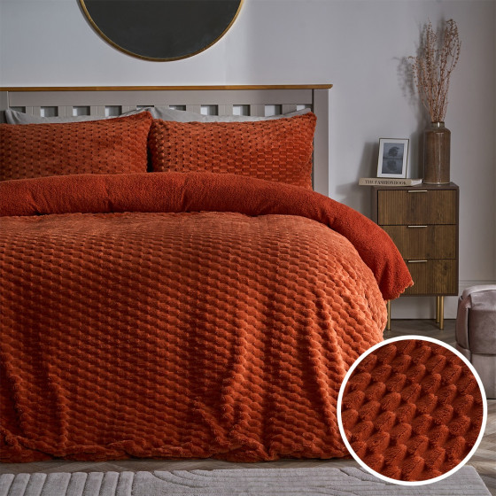 OHS Waffle Fleece Duvet Cover Set - Rust