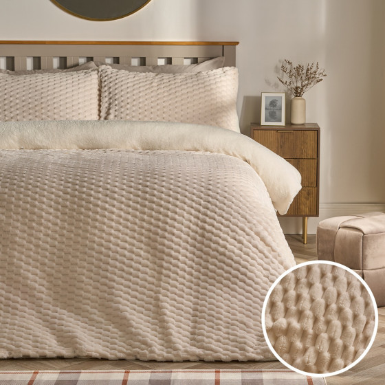 OHS Waffle Fleece Duvet Cover Set - Cream