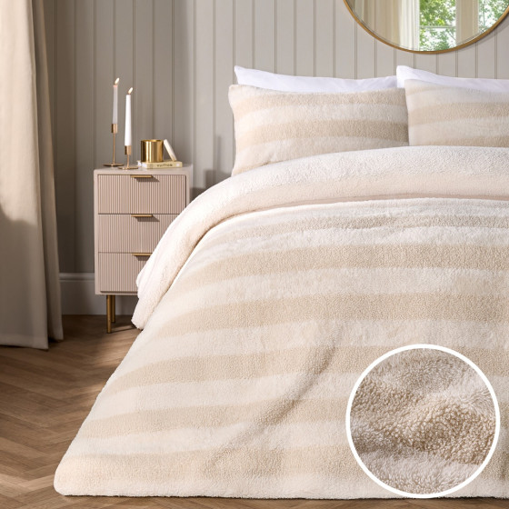 OHS Tufted Boucle Stripe Fleece Duvet Cover Set - Natural
