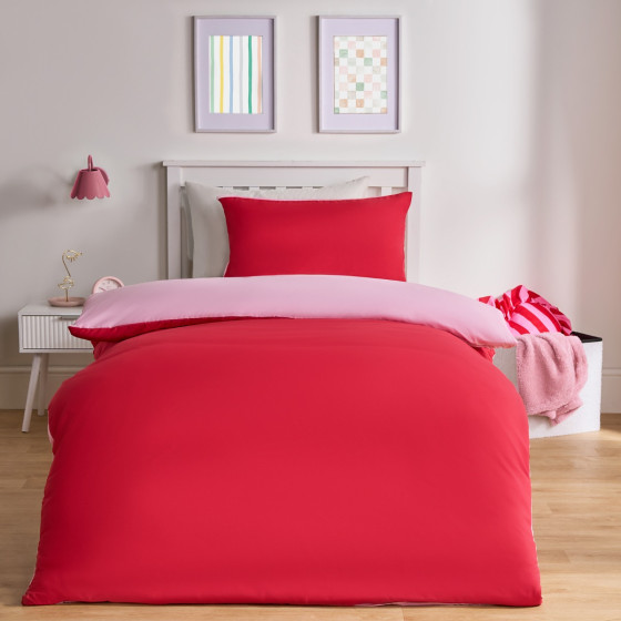 OHS Reversible Duvet Cover Set  - Pink/Red