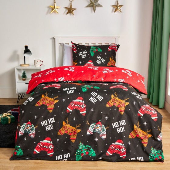 OHS Christmas Gaming Duvet Cover Set - Black
