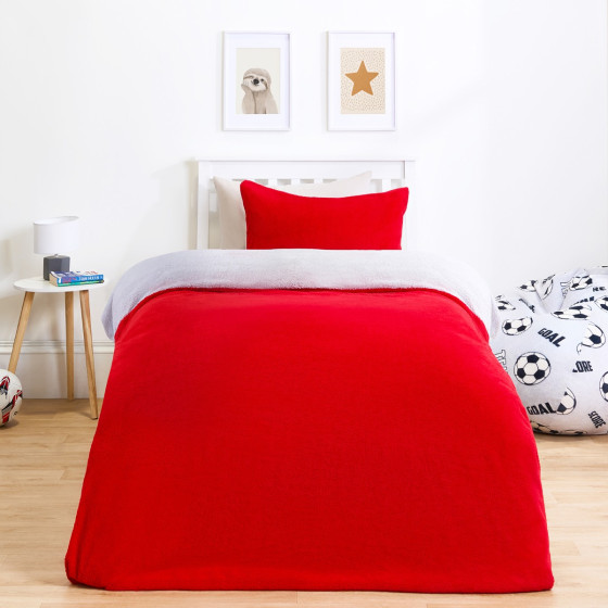 OHS Teddy Fleece Reversible Duvet Cover Set - Red/Grey