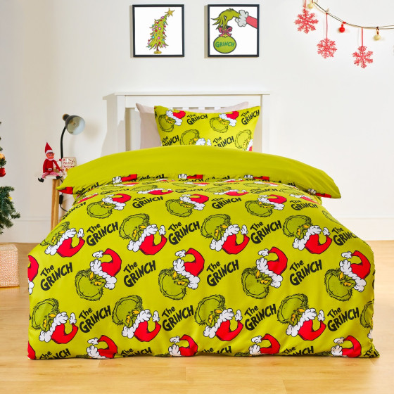 OHS Grinch Printed Duvet Set, Green - Double