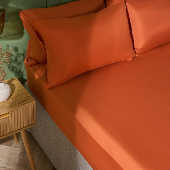 OHS Plain Dyed Fitted Sheet, Rust - Single