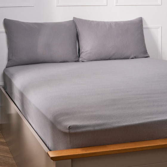 OHS Brushed Cotton Fitted Sheet, Grey - Single