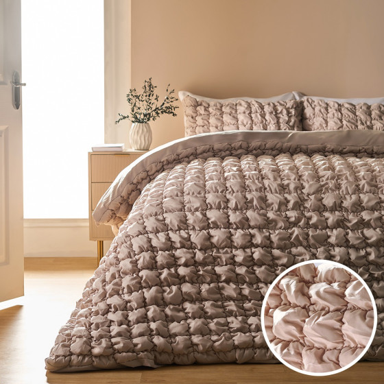 OHS Quilted Seersucker Duvet Cover Set - Natural