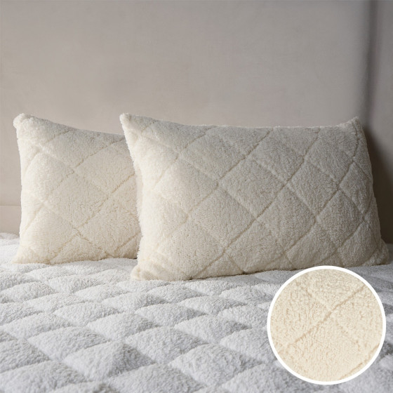 OHS Teddy Thermal Pillow Protector Pair, Cream - 2 Pack