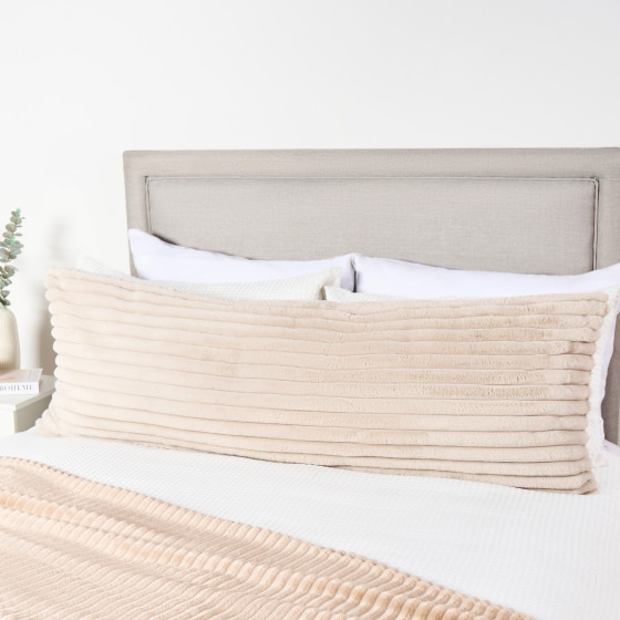 OHS Ribbed Faux Fur Bolster Pillow - Natural