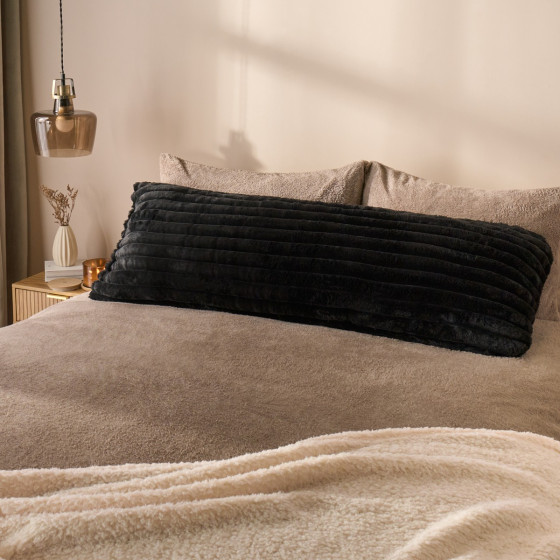 OHS Ribbed Faux Fur Bolster Pillow - Black