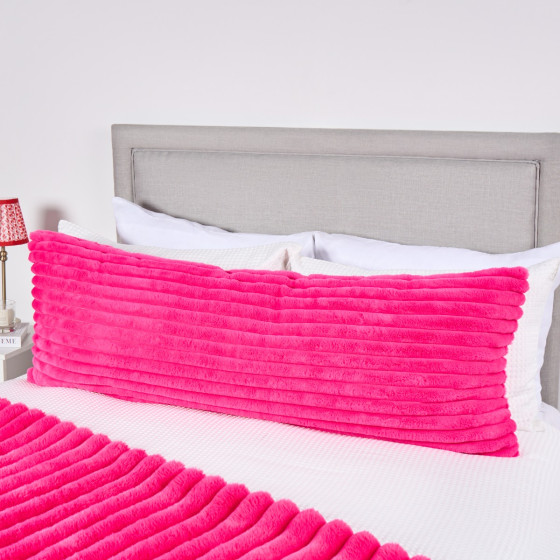 OHS Ribbed Faux Fur Bolster Pillow - Pink