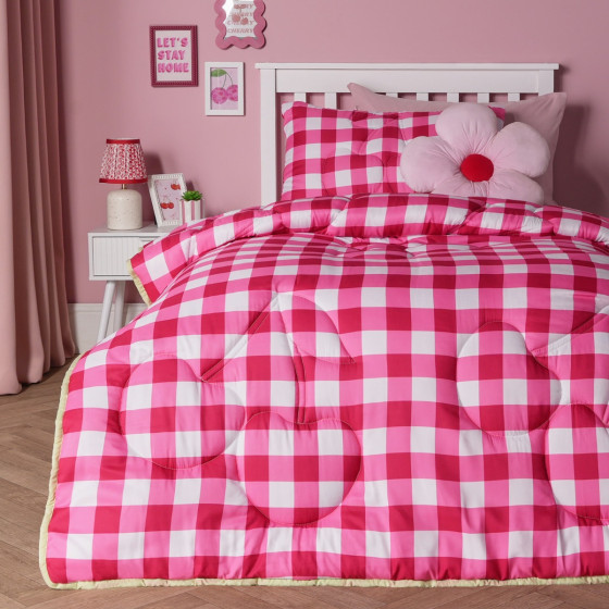 OHS Cherry Gingham Quilted Coverless 7.5 Tog Duvet Set - Red