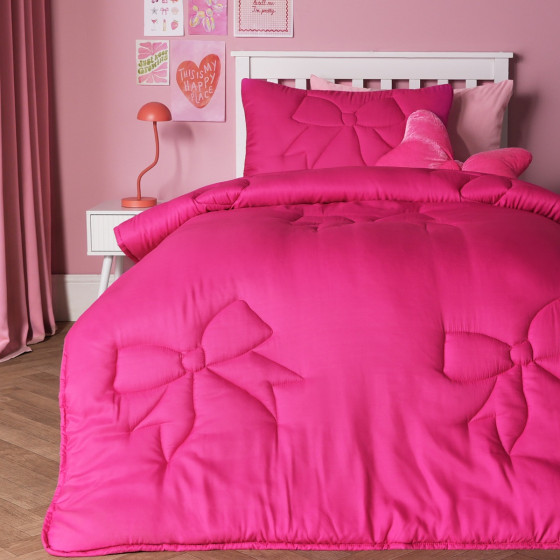 OHS Bows Quilted Coverless 7.5 Tog Duvet Set - Hot Pink
