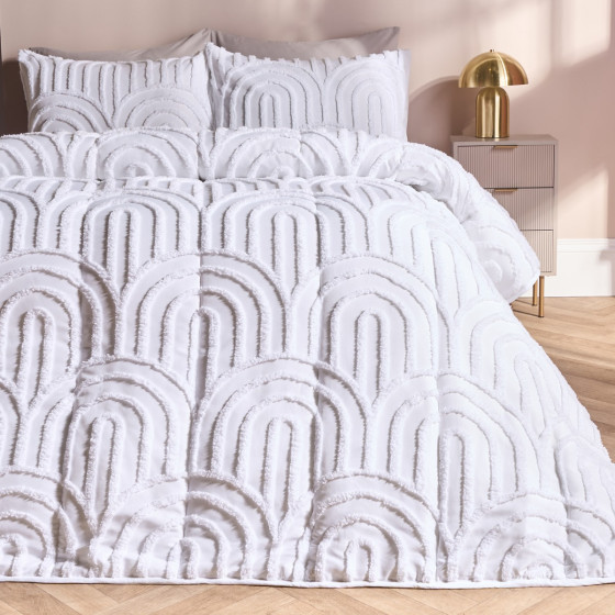 OHS Tufted Arches Quilted Coverless 7.5 Tog Duvet Set - White