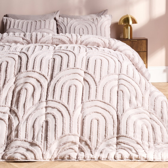 OHS Tufted Arches Quilted Coverless 7.5 Tog Duvet Set - Stone