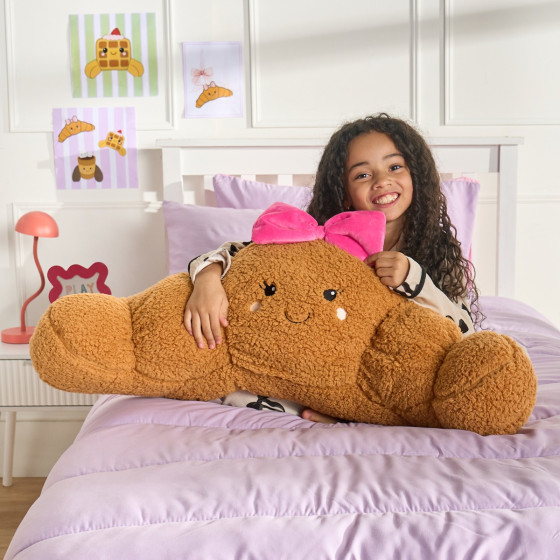 OHS Bowed Croissant Cuddle Cushion - Natural/Hot Pink