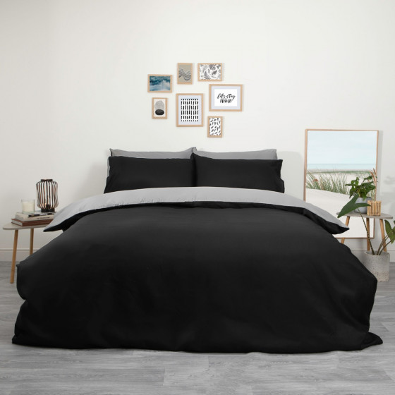 Brentfords Reversible Duvet Cover Set Black/Grey