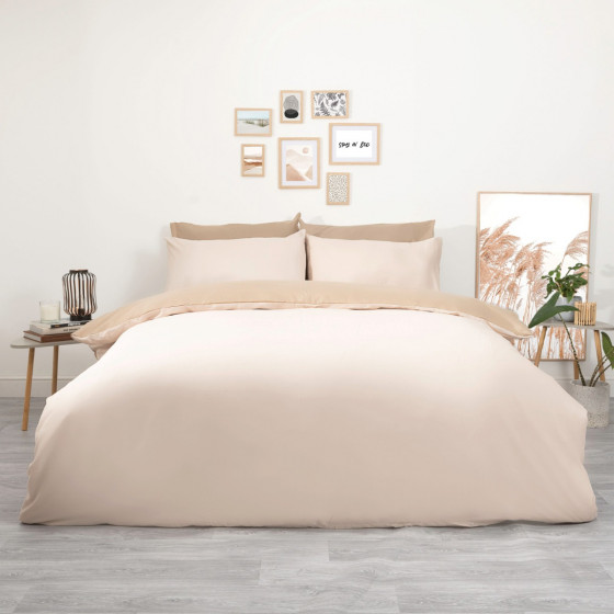 Brentfords Reversible Plain Duvet Cover Set Mink Cream