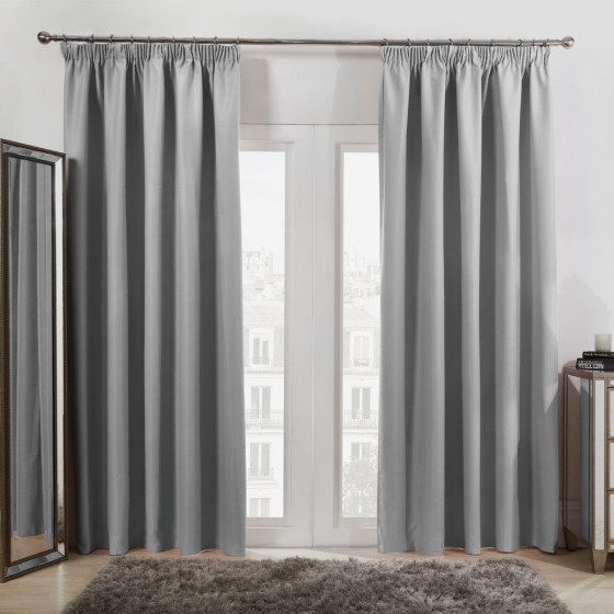 OHS Pencil Pleat Thermal Blackout Curtains - Silver, 90" x 90"