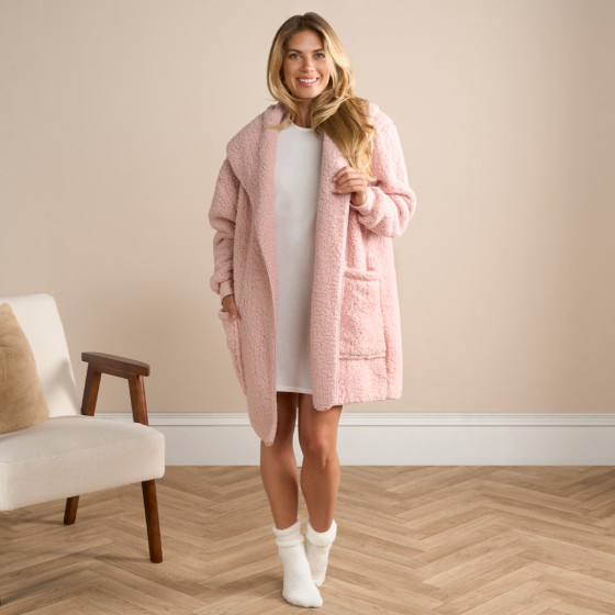 OHS Waterfall Teddy Fleece Cardigan, Blush - S/M