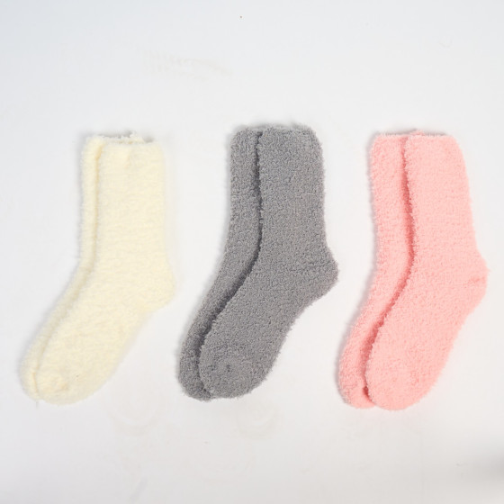 OHS 3 Pack Fluffy Fleece Socks - Grey Blush Cream