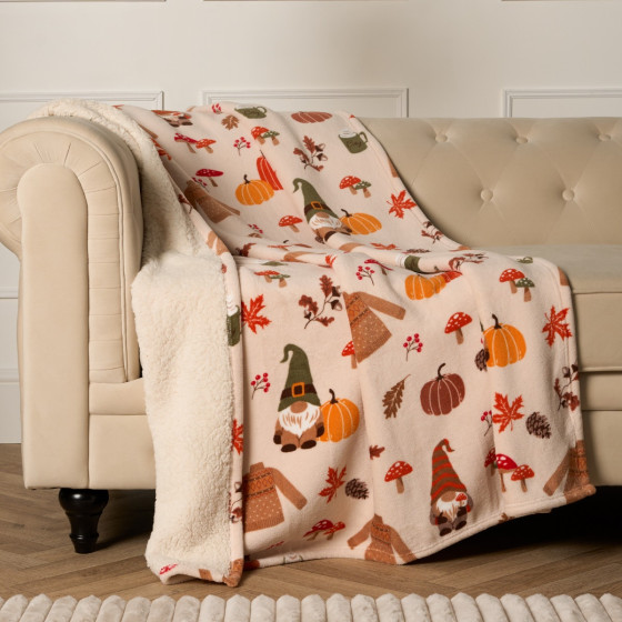 OHS Autumnal Gonk Printed Throw - Natural