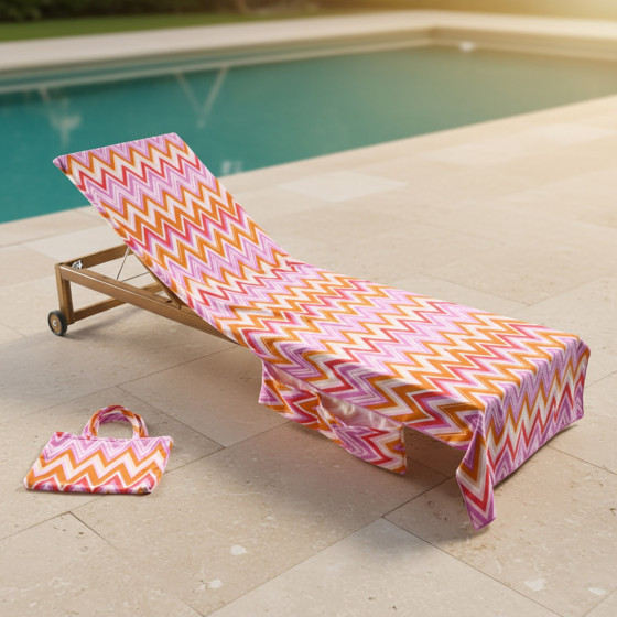 OHS Zigzag Print Beach Towel in a Bag - Orange
