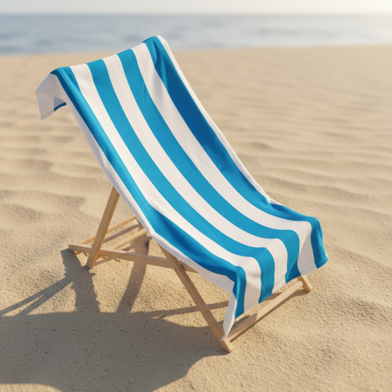 OHS Vertical Stripe Beach Towel - Sea Blue