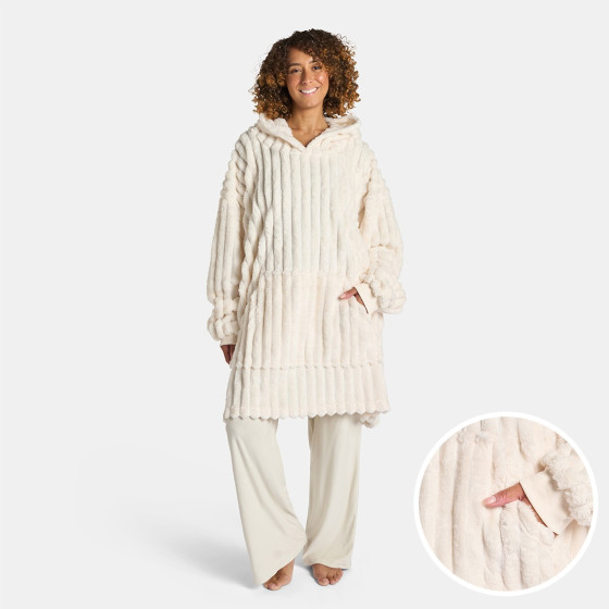 OHS Adults Ribbed Fleece Hoodie Blanket - Cream