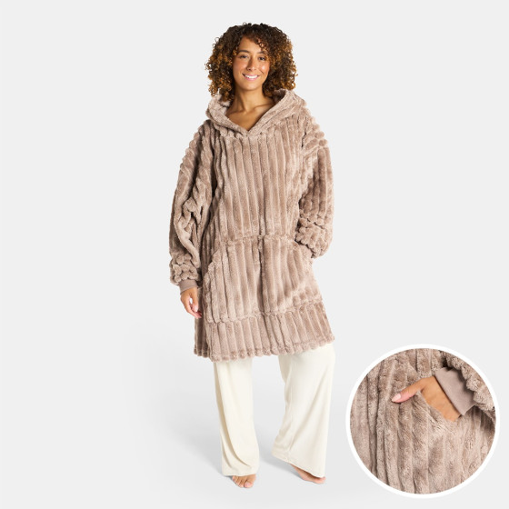 OHS Adults Ribbed Fleece Hoodie Blanket - Mink