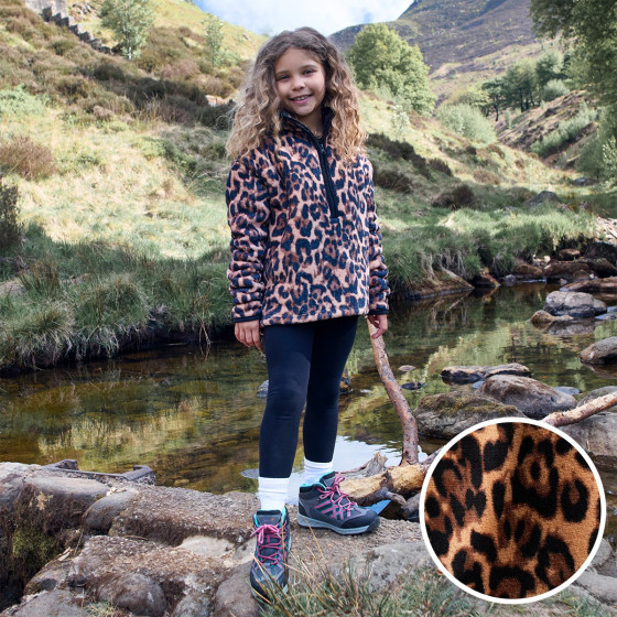 OHS Kids Leopard Print Half Zip Fleece - Natural