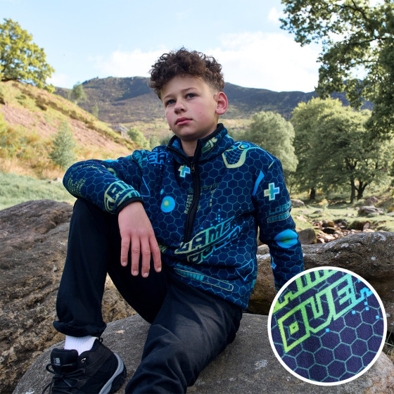 OHS Kids Gaming Print Half Zip Fleece - Blue/Green