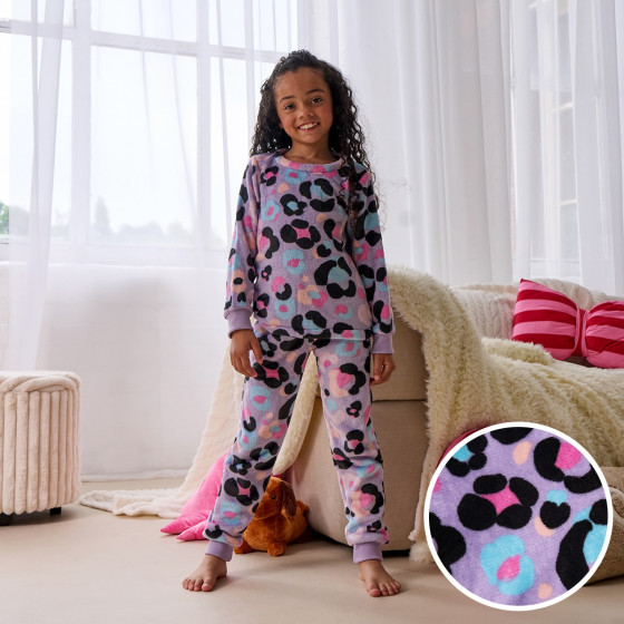 OHS Kids Leopard Print Pyjama Set, Lilac - 5-6 Years