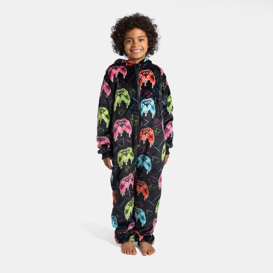 OHS Kids Neon Drip Gaming Glow In The Dark Onesie - Black