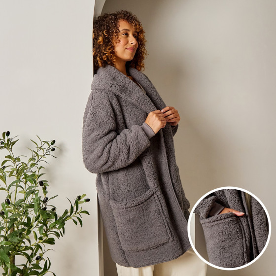 OHS Waterfall Teddy Fleece Cardigan - Charcoal