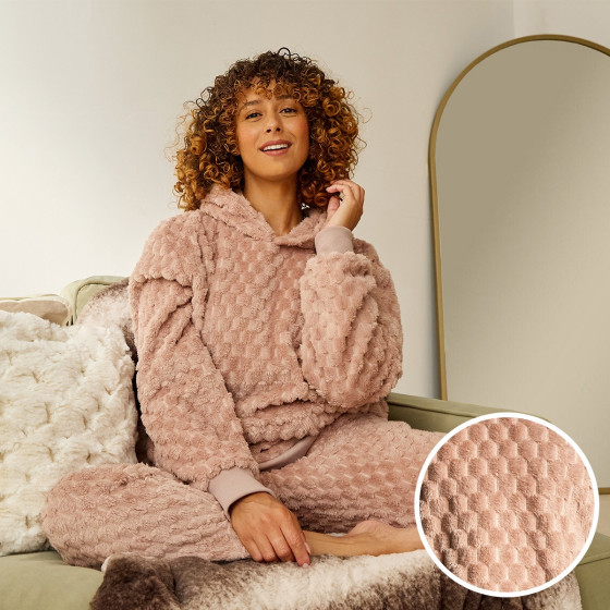 OHS Adults Waffle Fleece Hoodie Pyjama Set - Natural