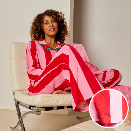 OHS Candy Stripe Button Through Pyjama Set - Pink