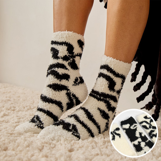 OHS Bows Fluffy Fleece Socks, Monochrome - 3 Pack